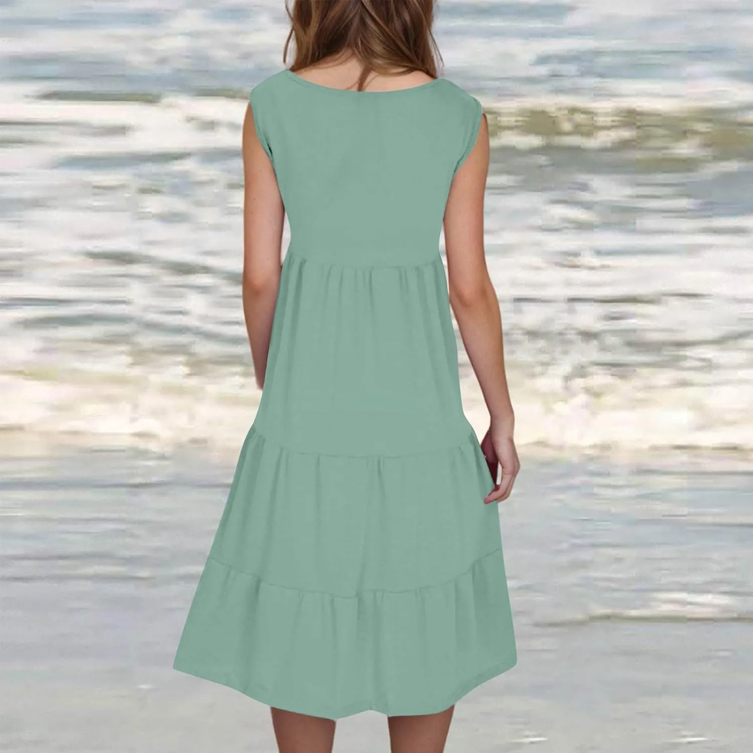 Sundresses for Women 2025 Sleeveless Cute Petite Mini Dress Tiered Summer Flowy Boho Sundress Beach Wear