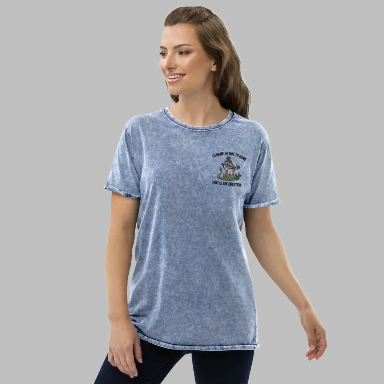 Unisex Embroidered Denim T-Shirt To Game Or Not To Game