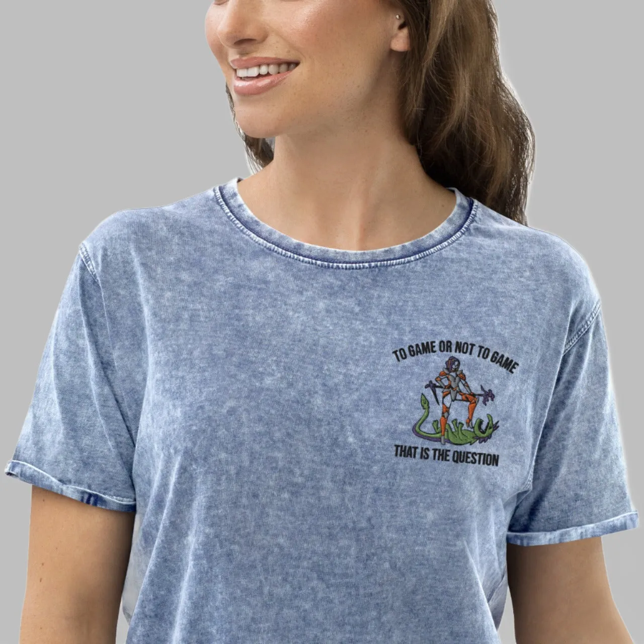 Unisex Embroidered Denim T-Shirt To Game Or Not To Game