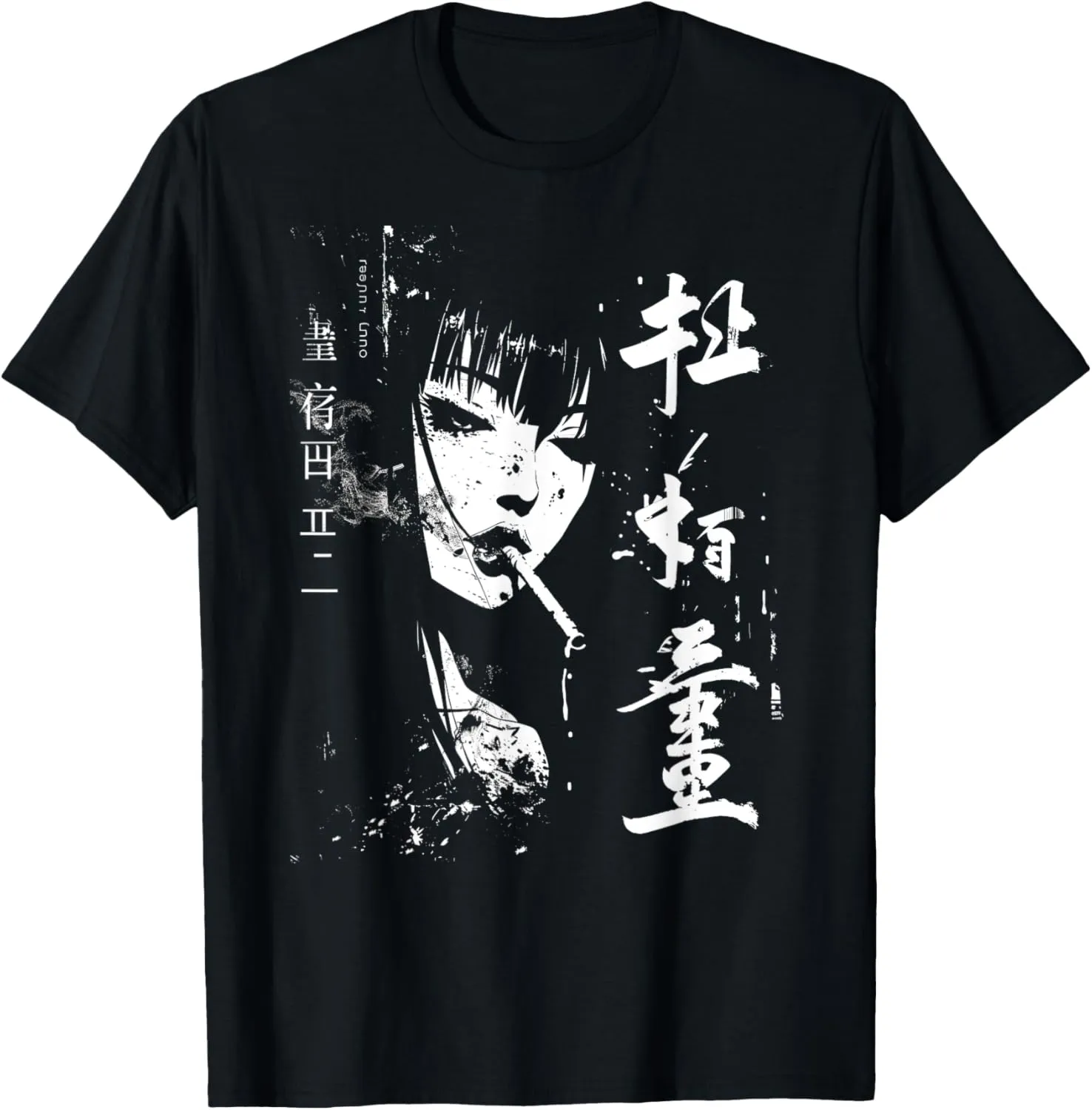 Waifu Anime Horror Girl Aesthetic T-Shirt, Small, Black