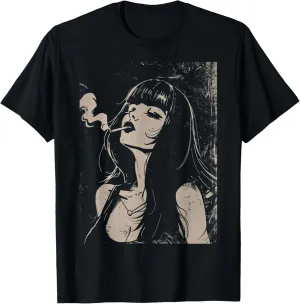 Waifu Anime Horror Girl Aesthetic T-Shirt, Small, Black