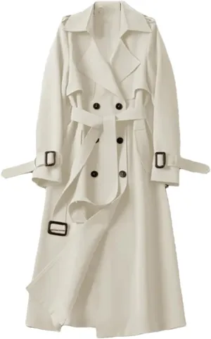 Women British Style Windbreaker Streetwear Double Breasted Long Trench Coats Elegant Medium Length Jackets