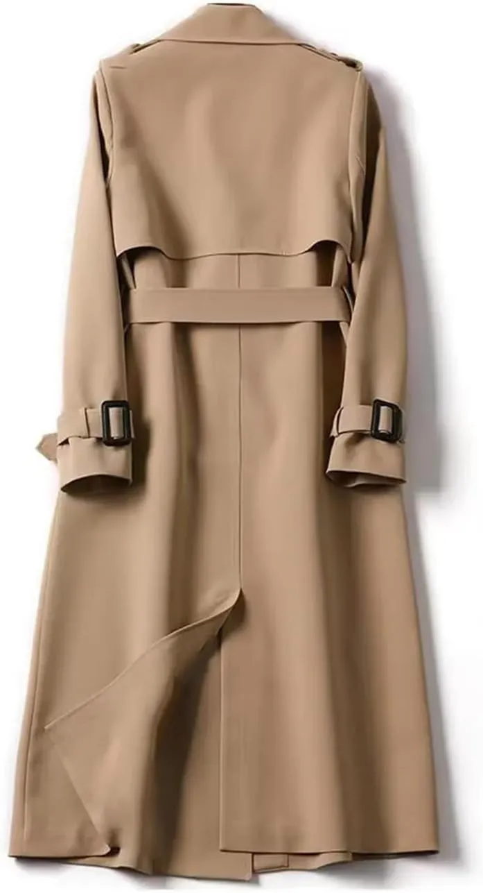 Women British Style Windbreaker Streetwear Double Breasted Long Trench Coats Elegant Medium Length Jackets