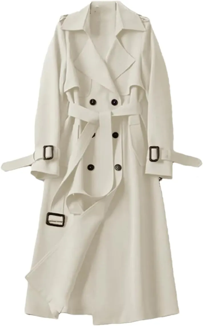Women British Style Windbreaker Streetwear Double Breasted Long Trench Coats Elegant Medium Length Jackets