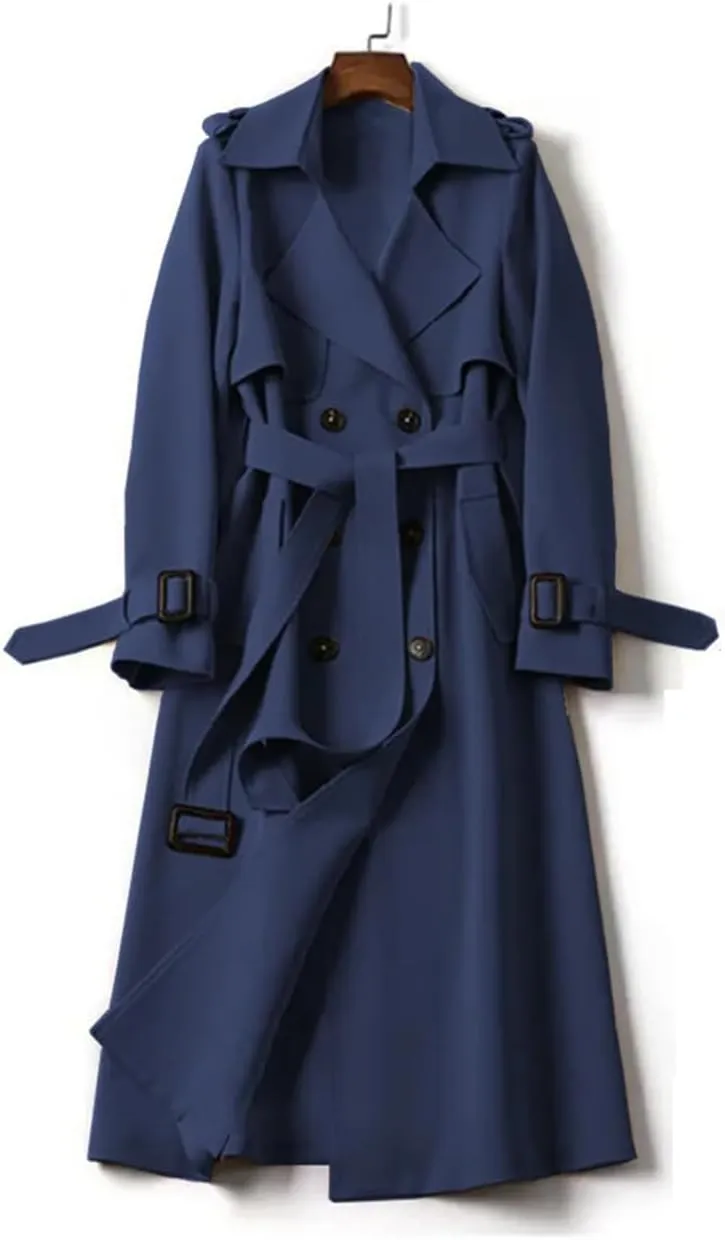 Women British Style Windbreaker Streetwear Double Breasted Long Trench Coats Elegant Medium Length Jackets