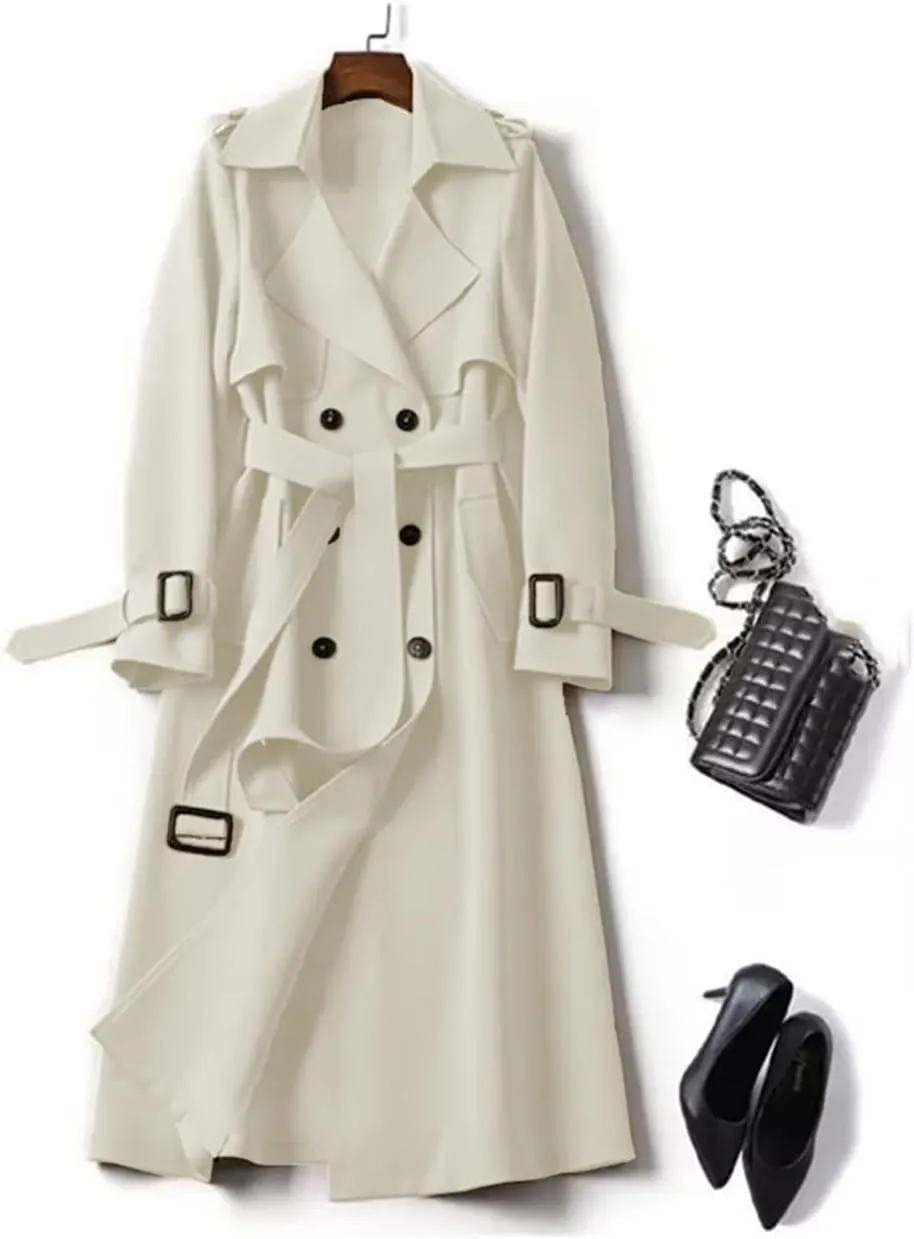 Women British Style Windbreaker Streetwear Double Breasted Long Trench Coats Elegant Medium Length Jackets