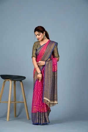 Women Casual Wear Printed Brasso Silk Saree With Un Stitched Blouse