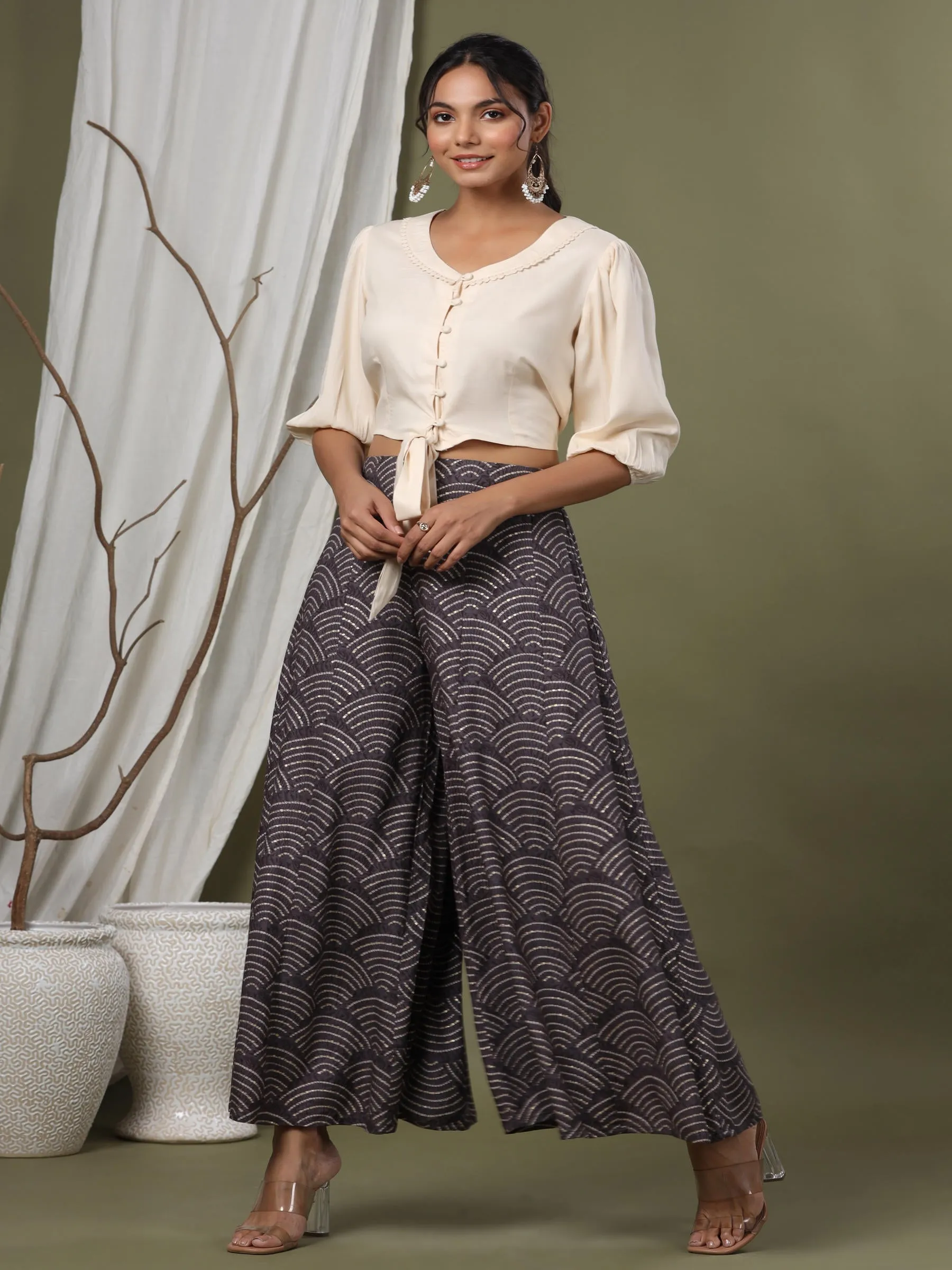 Women Grey Liva Printed Palazzo