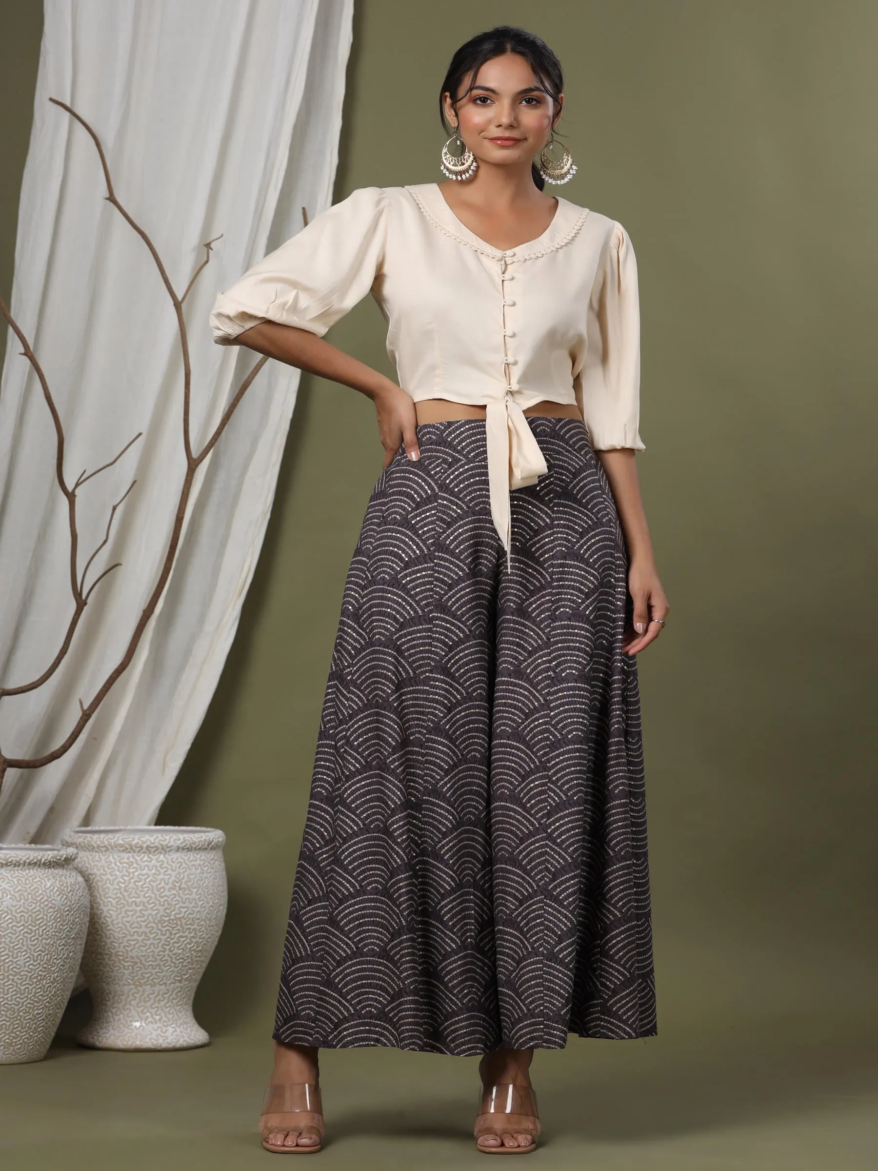 Women Grey Liva Printed Palazzo