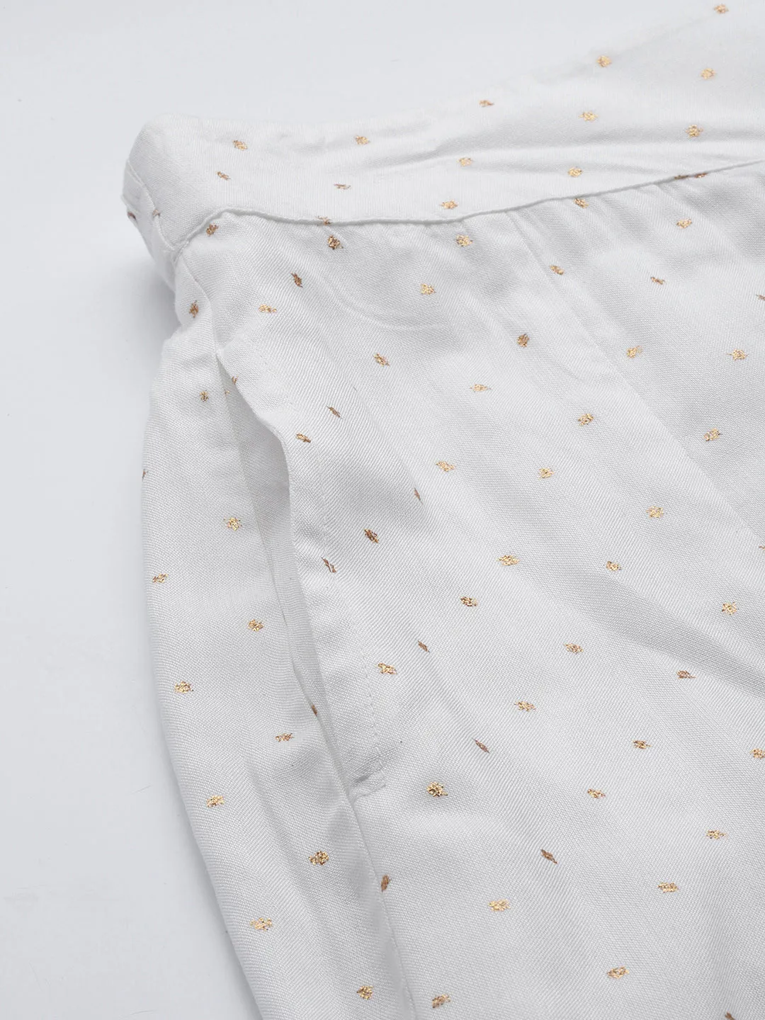 Women Off White Rayon Gold Foil Palazzo