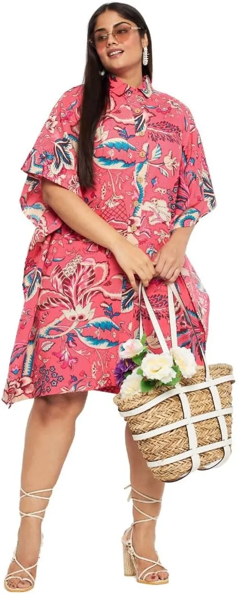 Women Short Kaftan Plus Size Dress Comfortable Cotton Kimono Dresses for Casual Wear
