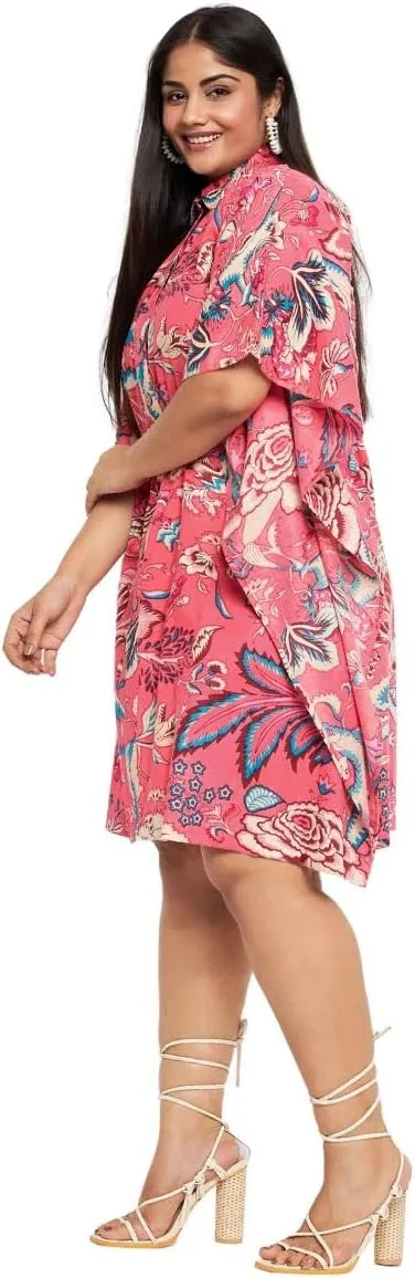 Women Short Kaftan Plus Size Dress Comfortable Cotton Kimono Dresses for Casual Wear