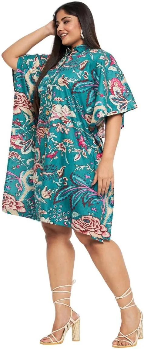 Women Short Kaftan Plus Size Dress Comfortable Cotton Kimono Dresses for Casual Wear