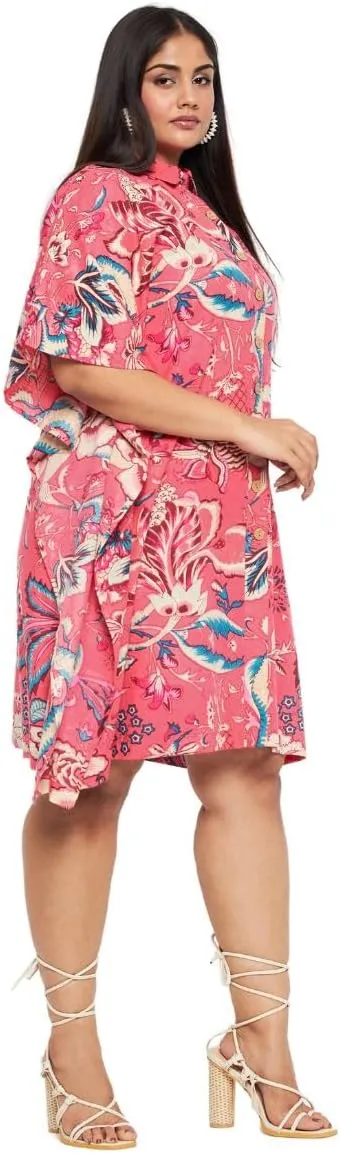 Women Short Kaftan Plus Size Dress Comfortable Cotton Kimono Dresses for Casual Wear