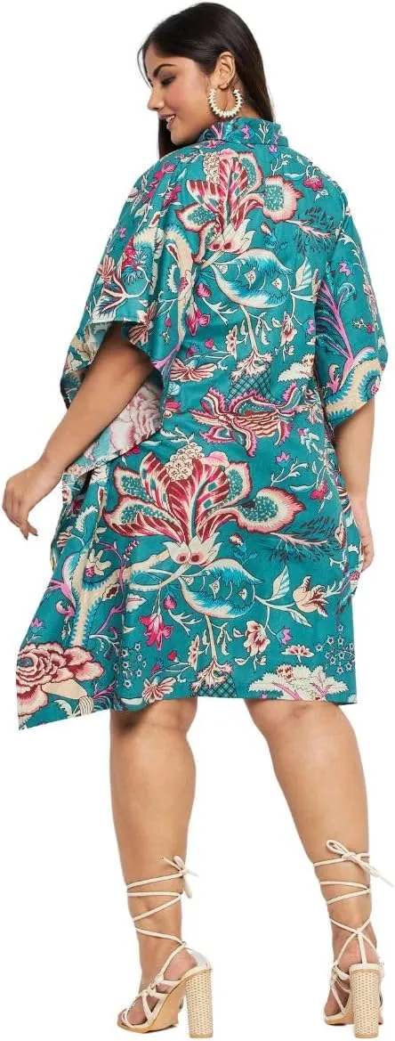 Women Short Kaftan Plus Size Dress Comfortable Cotton Kimono Dresses for Casual Wear