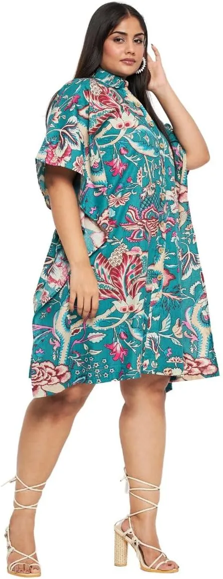 Women Short Kaftan Plus Size Dress Comfortable Cotton Kimono Dresses for Casual Wear