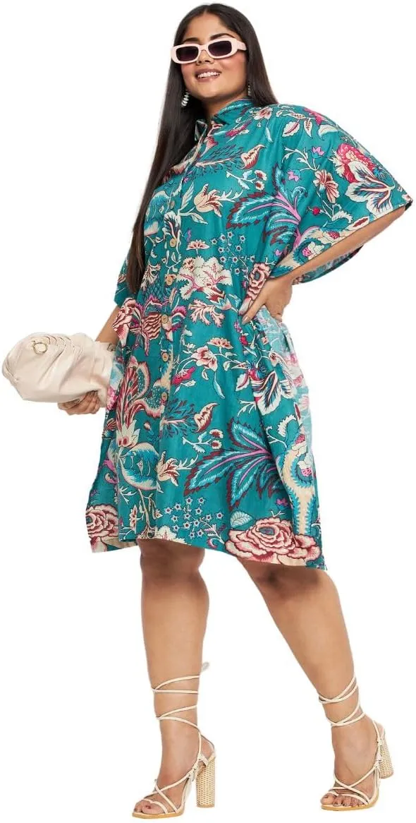 Women Short Kaftan Plus Size Dress Comfortable Cotton Kimono Dresses for Casual Wear