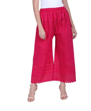 Women's Embroidered Pink Cotton Chikankari Palazzo