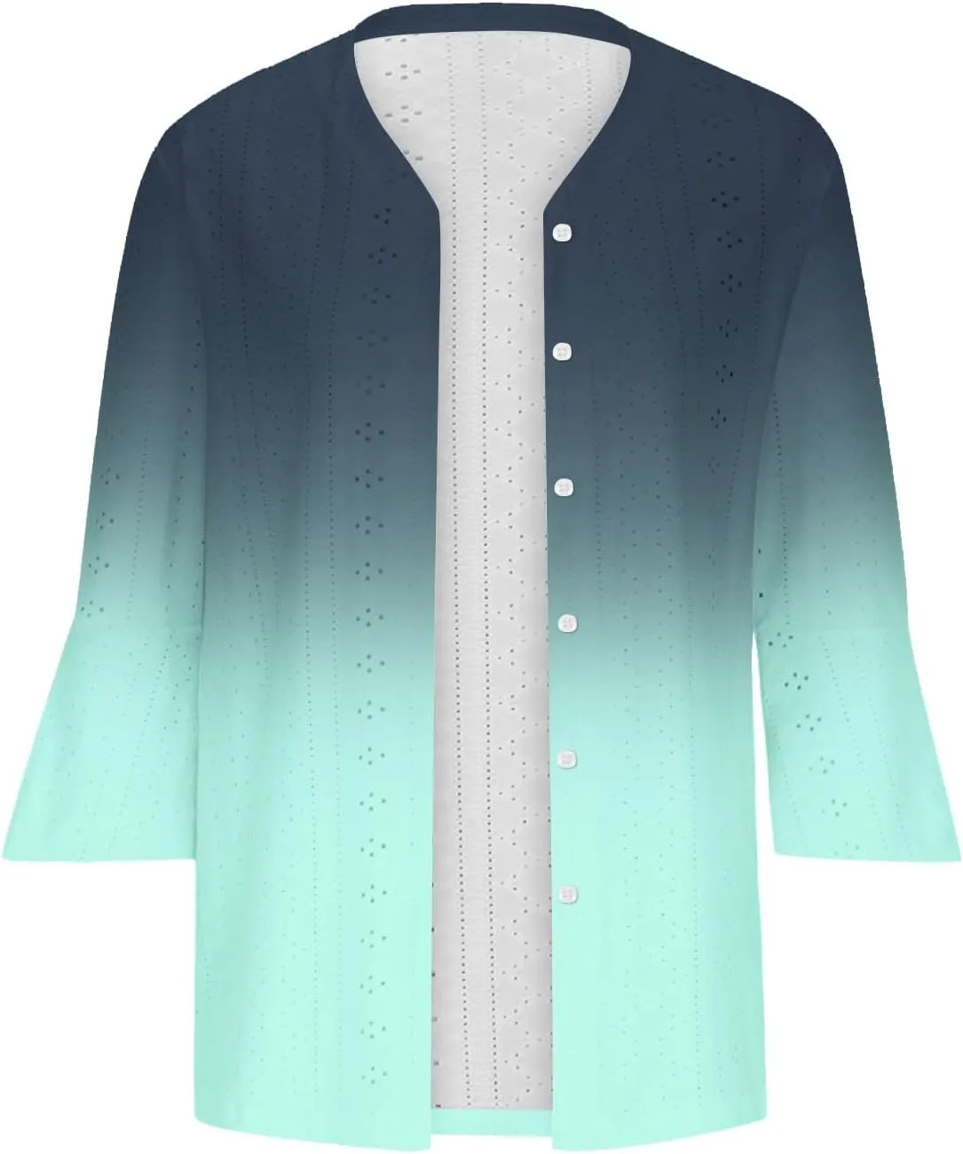 Women's Kimono Cardigans Boho Floral Print Beach Wear Cover Up 3/4 Sleeve Eyelet Embroidery Summer Tops Resort Wear
