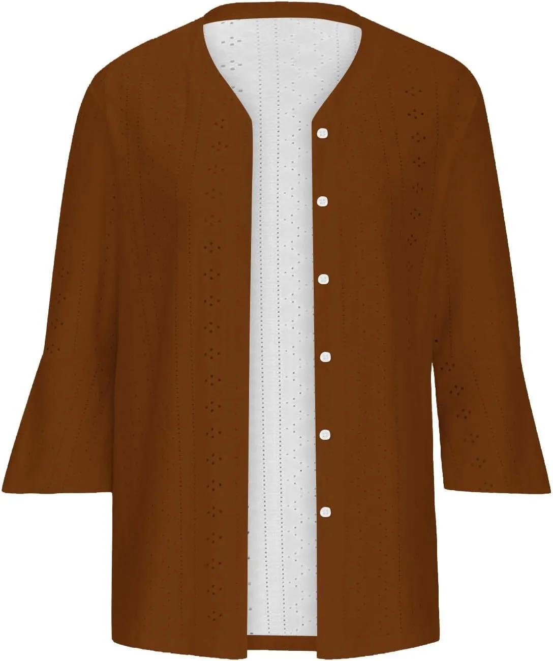 Women's Kimono Cardigans Boho Floral Print Beach Wear Cover Up 3/4 Sleeve Eyelet Embroidery Summer Tops Resort Wear