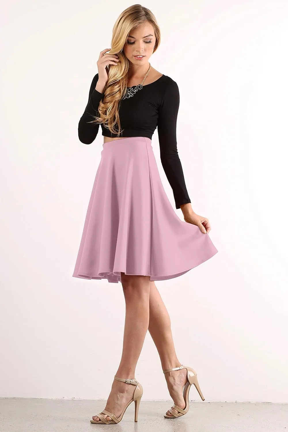 Women's Midi Skirt Flared Stretch Skirt for Women Reg & Plus Size. Casual A line, Basic Everyday Wear, Formal Office