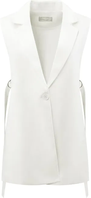 Women's Sleeveless Vest Blazer Lapel Collar Open Front Office Work Long Jacket Vests