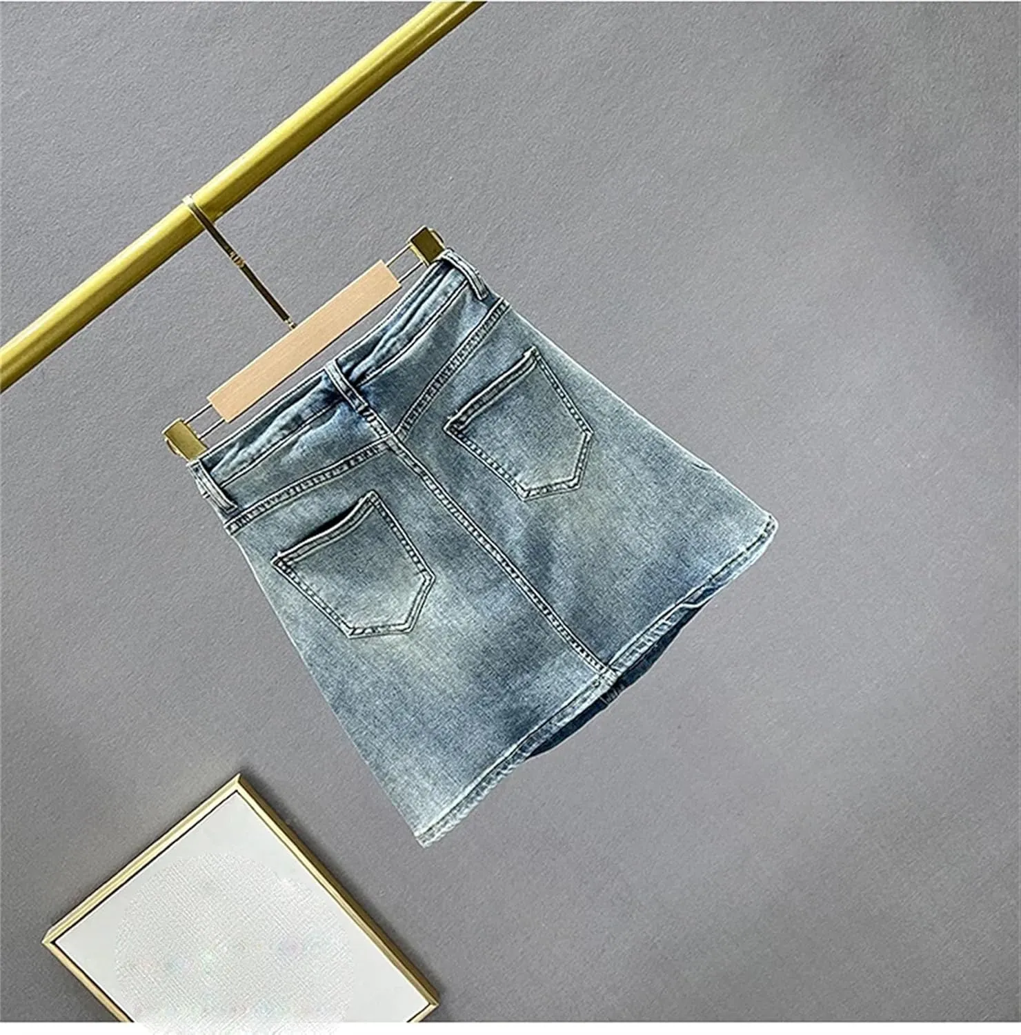 Women's Vintage Embroidered Denim Mini Skirt with Rhinestone High Waist Slim Fit A-Line Jean Skirt Casual Wear
